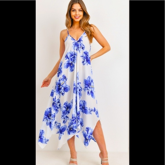 Beautiful NWT Blue & White Floral Hi Lo Maxi - Picture 2 of 8